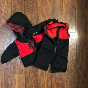 Reversible snow jacket and ski bibs 6 mos